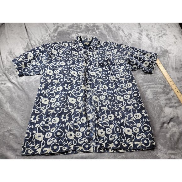 90s Vintage Bugle‎ Boy Blue Button-Down Shirt floral Hawaiian Mens Size Large - Picture 1 of 6
